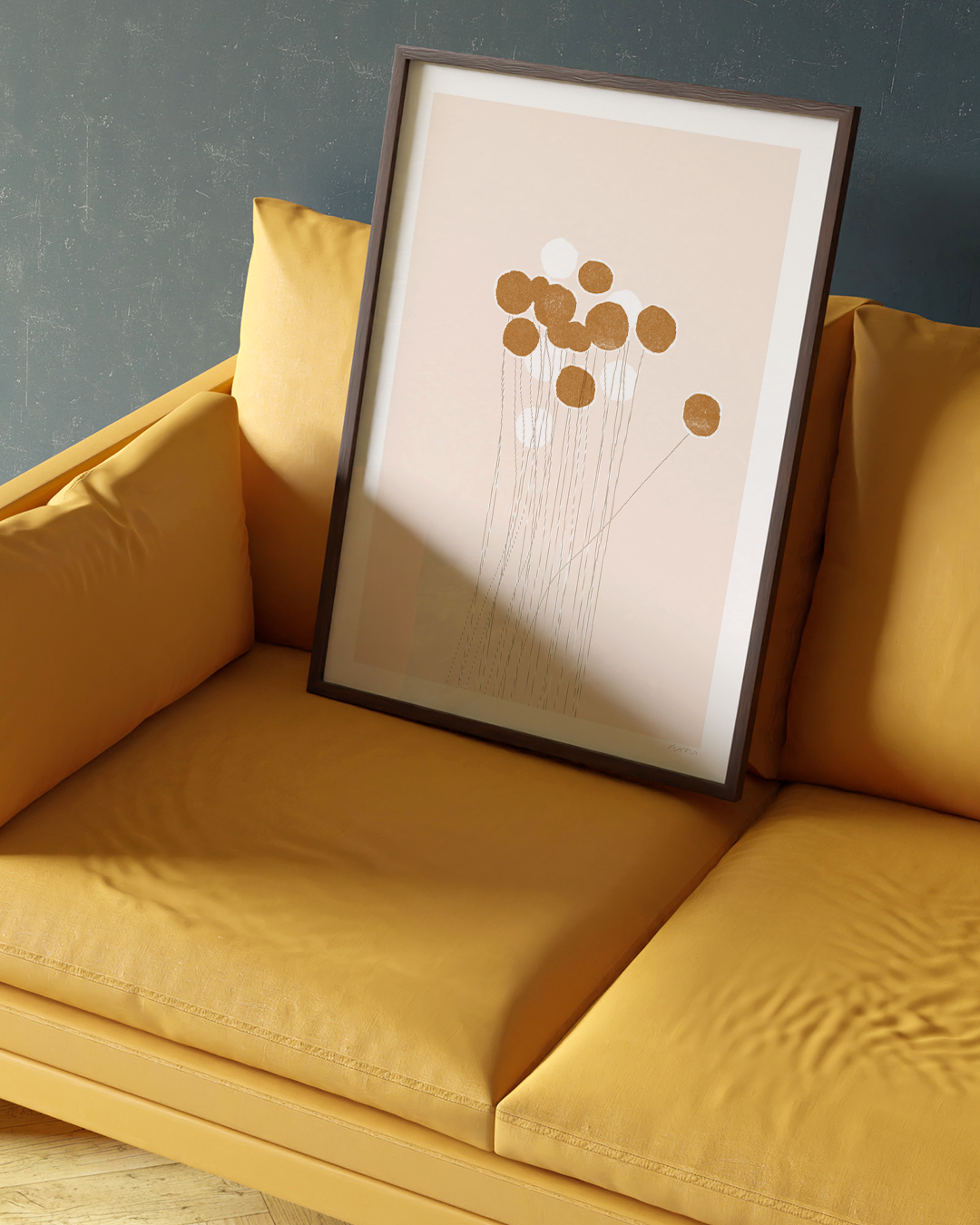 Pom-Pom Art Print unpacked and resting inside a cardboard shipping box