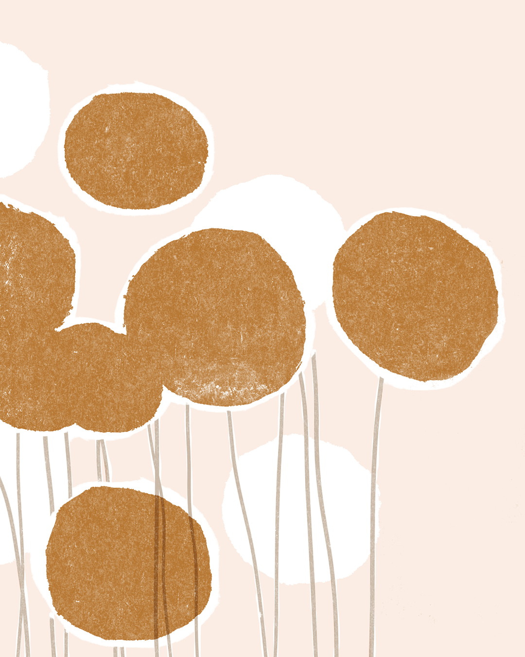 Close-up of Pom-Pom print showing overlapping circular forms in ochre